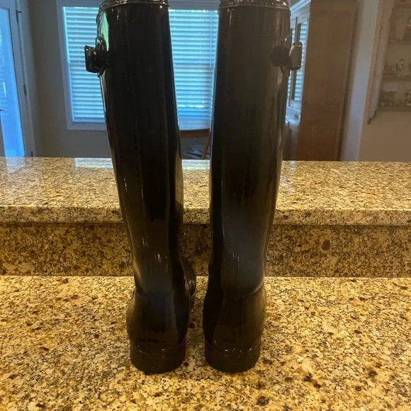 Hunter Rainboots Original Tall Gloss Rain Boot Wellies women's sz 8 Black - Picture 8 of 13